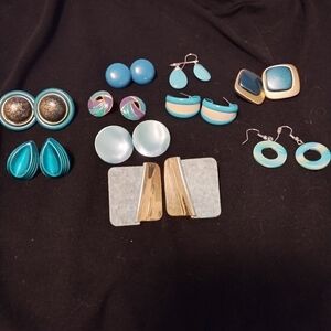 10 pairs of vintage blue/green pierced earrings